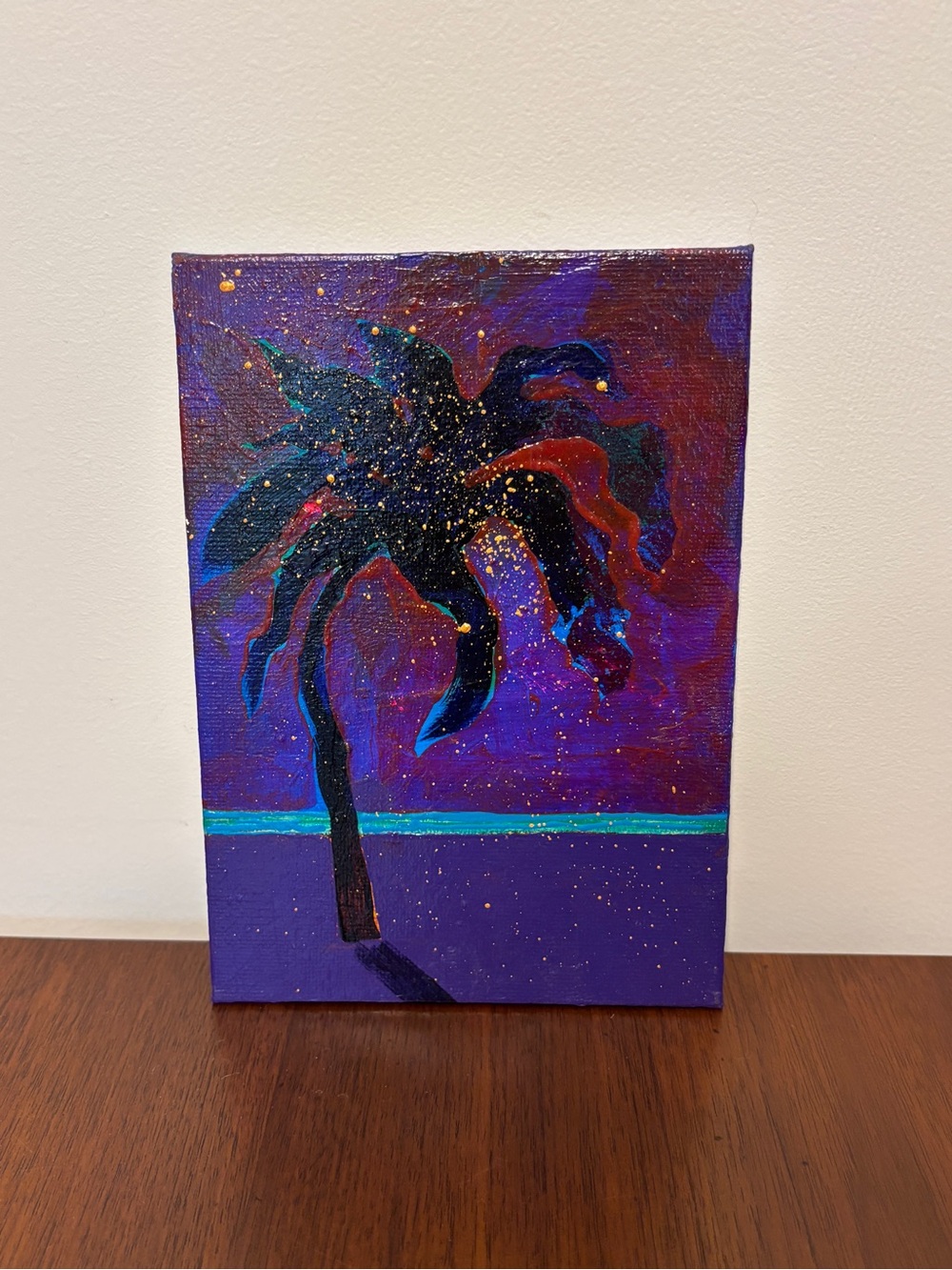 Small Palm Tree Acrylic Painting Purple 5x7